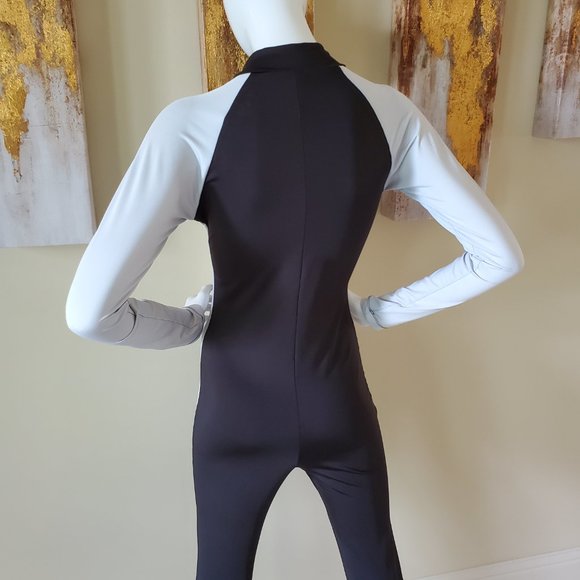 INC Bodycon Sexy Long Sleeve Neon Green Striped Color Block Zipper Jumpsuit SZ L - Picture 9 of 11